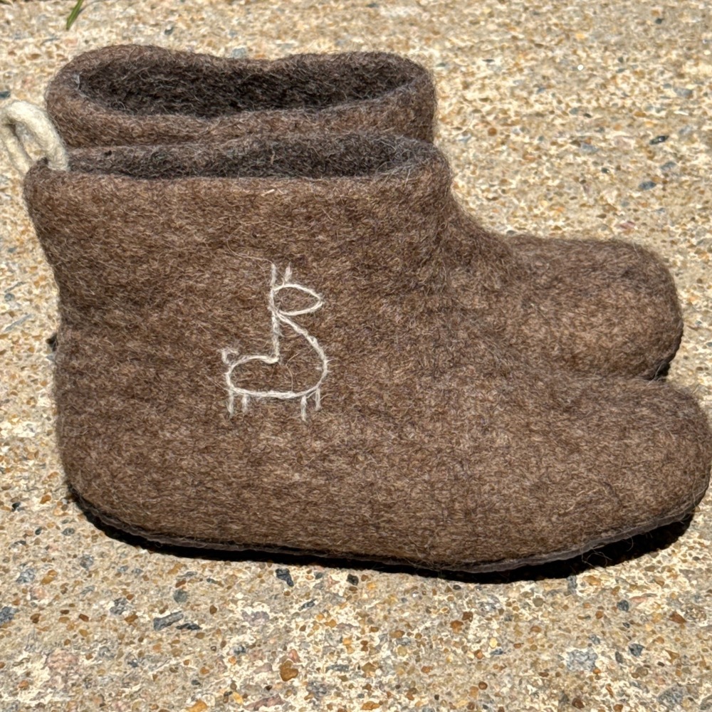 Handmade Felted Wool Llama Slipper Boots Brown House Shoes Cozy Indoor Booties 7